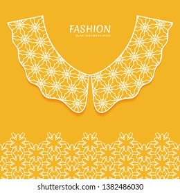 Vector fashion background. Vintage lace collar and decorative lace border with seamless texture. Geometric linear pattern in arabian style, isolated design elements, retro decoration