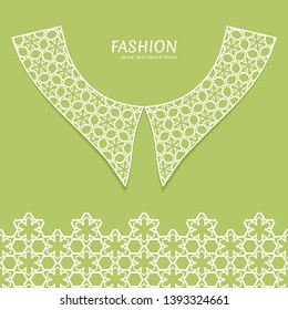 Vector fashion background. Vintage lace collar and decorative lace border with seamless texture. Geometric linear pattern in arabian style, isolated design elements, retro decoration