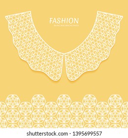 Vector fashion background. Vintage lace collar and decorative lace border with seamless texture. Geometric linear pattern in arabian style, isolated design elements, retro decoration