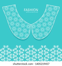 Vector fashion background. Vintage lace collar and decorative lace border with seamless texture. Geometric linear pattern in arabian style, isolated design elements, retro decoration