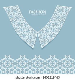 Vector fashion background. Vintage lace collar and decorative lace border with seamless texture. Geometric linear pattern in arabian style, isolated design elements, retro decoration