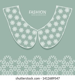 Vector fashion background. Vintage lace collar and decorative lace border with seamless texture. Geometric linear pattern in arabian style, isolated design elements, retro decoration