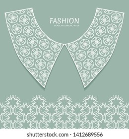 Vector fashion background. Vintage lace collar and decorative lace border with seamless texture. Geometric linear pattern in arabian style, isolated design elements, retro decoration