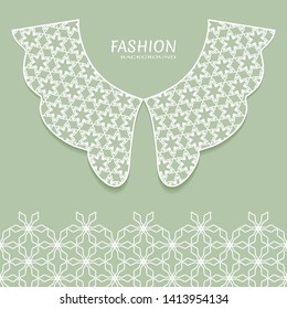 Vector fashion background. Vintage lace collar and decorative lace border with seamless texture. Geometric linear pattern in arabian style, isolated design elements, retro decoration