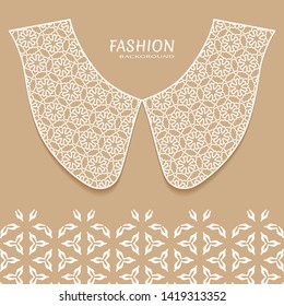 Vector fashion background. Vintage lace collar and decorative lace border with seamless texture. Geometric linear pattern in arabian style, isolated design elements, retro decoration