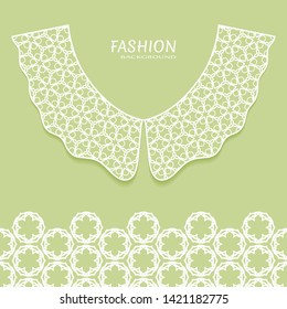 Vector fashion background. Vintage lace collar and decorative lace border with seamless texture. Geometric linear pattern in arabian style, isolated design elements, retro decoration
