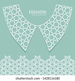 Vector fashion background. Vintage lace collar and decorative lace border with seamless texture. Geometric linear pattern in arabian style, isolated design elements, retro decoration