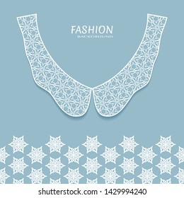 Vector fashion background. Vintage lace collar and decorative lace border with seamless texture. Geometric linear pattern in arabian style, isolated design elements, retro decoration