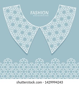 Vector fashion background. Vintage lace collar and decorative lace border with seamless texture. Geometric linear pattern in arabian style, isolated design elements, retro decoration