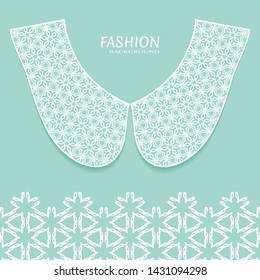 Vector fashion background. Vintage lace collar and decorative lace border with seamless texture. Geometric linear pattern in arabian style, isolated design elements, retro decoration
