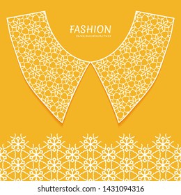 Vector fashion background. Vintage lace collar and decorative lace border with seamless texture. Geometric linear pattern in arabian style, isolated design elements, retro decoration