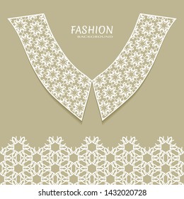 Vector fashion background. Vintage lace collar and decorative lace border with seamless texture. Geometric linear pattern in arabian style, isolated design elements, retro decoration