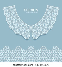 Vector fashion background. Vintage lace collar and decorative lace border with seamless texture. Geometric linear pattern in arabian style, isolated design elements, retro decoration