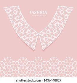 Vector fashion background. Vintage lace collar and decorative lace border with seamless texture. Geometric linear pattern in arabian style, isolated design elements, retro decoration