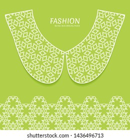 Vector fashion background. Vintage lace collar and decorative lace border with seamless texture. Geometric linear pattern in arabian style, isolated design elements, retro decoration