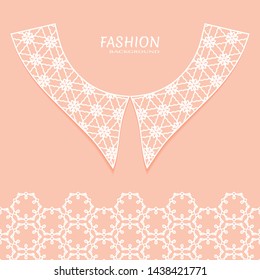 Vector fashion background. Vintage lace collar and decorative lace border with seamless texture. Geometric linear pattern in arabian style, isolated design elements, retro decoration