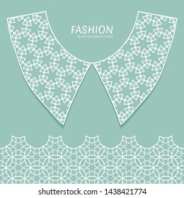 Vector fashion background. Vintage lace collar and decorative lace border with seamless texture. Geometric linear pattern in arabian style, isolated design elements, retro decoration