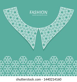 Vector fashion background. Vintage lace collar and decorative lace border with seamless texture. Geometric linear pattern in arabian style, isolated design elements, retro decoration