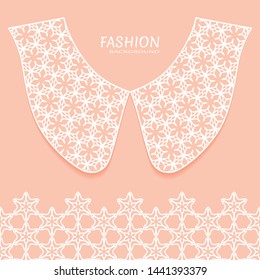 Vector fashion background. Vintage lace collar and decorative lace border with seamless texture. Geometric linear pattern in arabian style, isolated design elements, retro decoration