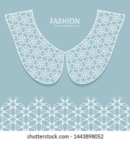 Vector fashion background. Vintage lace collar and decorative lace border with seamless texture. Geometric linear pattern in arabian style, isolated design elements, retro decoration