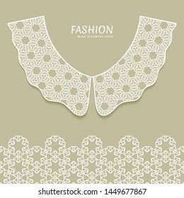Vector fashion background. Vintage lace collar and decorative lace border with seamless texture. Geometric linear pattern in arabian style, isolated design elements, retro decoration