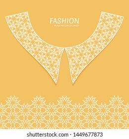 Vector fashion background. Vintage lace collar and decorative lace border with seamless texture. Geometric linear pattern in arabian style, isolated design elements, retro decoration