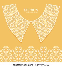 Vector fashion background. Vintage lace collar and decorative lace border with seamless texture. Geometric linear pattern in arabian style, isolated design elements, retro decoration