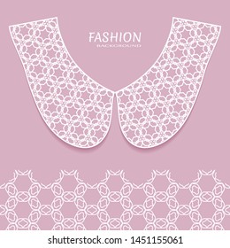 Vector fashion background. Vintage lace collar and decorative lace border with texture. Geometric linear pattern in arabian style, isolated design elements, retro decoration