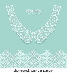 Vector fashion background. Vintage lace collar and decorative lace border with texture. Geometric linear pattern in arabian style, isolated design elements, retro decoration