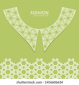 Vector fashion background. Vintage lace collar and decorative lace border with seamless texture. Geometric linear pattern in arabian style, isolated design elements, retro decoration