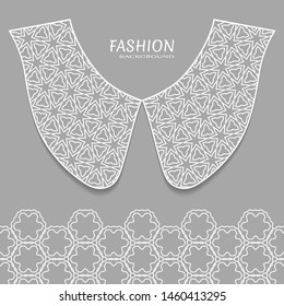 Vector fashion background. Vintage lace collar and decorative lace border with seamless texture. Geometric linear pattern in arabian style, isolated design elements, retro decoration