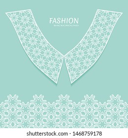 Vector fashion background. Vintage lace collar and decorative lace border with seamless texture. Geometric linear pattern in arabian style, isolated design elements, retro decoration