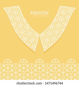 Vector fashion background. Vintage lace collar and decorative lace border with seamless texture. Geometric linear pattern in arabian style, isolated design elements, retro decoration