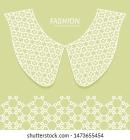Vector fashion background. Vintage lace collar and decorative lace border with seamless texture. Geometric linear pattern in arabian style, isolated design elements, retro decoration