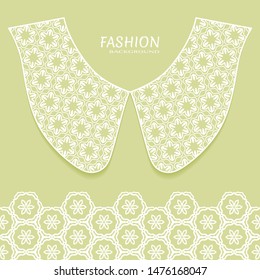 Vector fashion background. Vintage lace collar and decorative lace border with seamless texture. Geometric linear pattern in arabian style, isolated design elements, retro decoration