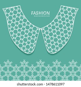 Vector fashion background. Vintage lace collar and decorative lace border with seamless texture. Geometric linear pattern in arabian style, isolated design elements, retro decoration