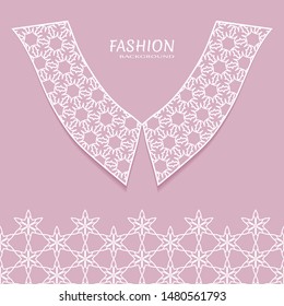 Vector fashion background. Vintage lace collar and decorative lace border with seamless texture. Geometric linear pattern in arabian style, isolated design elements, retro decoration