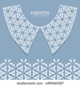 Vector fashion background. Vintage lace collar and decorative lace border with seamless texture. Geometric linear pattern in arabian style, isolated design elements, retro decoration