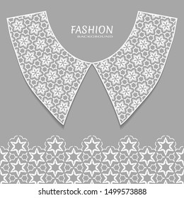 Vector fashion background. Vintage lace collar and decorative lace border with seamless texture. Geometric linear pattern in arabian style, isolated design elements, retro decoration