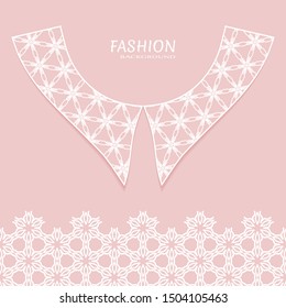 Vector fashion background. Vintage lace collar and decorative lace border with seamless texture. Geometric linear pattern in arabian style, isolated design elements, retro decoration