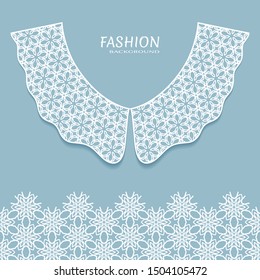 Vector fashion background. Vintage lace collar and decorative lace border with seamless texture. Geometric linear pattern in arabian style, isolated design elements, retro decoration