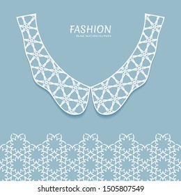 Vector fashion background. Vintage lace collar and decorative lace border with seamless texture. Geometric linear pattern in arabian style, isolated design elements, retro decoration