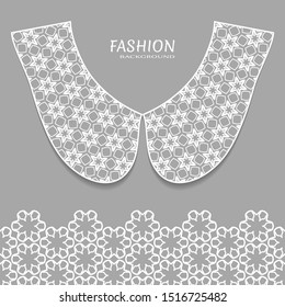 Vector fashion background. Vintage lace collar and decorative lace border with seamless texture. Geometric linear pattern in arabian style, isolated design elements, retro decoration
