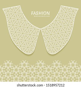 Vector fashion background. Vintage lace collar and decorative lace border with seamless texture. Geometric linear pattern in arabian style, isolated design elements, retro decoration