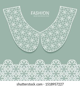 Vector fashion background. Vintage lace collar and decorative lace border with seamless texture. Geometric linear pattern in arabian style, isolated design elements, retro decoration