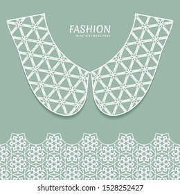 Vector fashion background. Vintage lace collar and decorative lace border with seamless texture. Geometric linear pattern in arabian style, isolated design elements, retro decoration