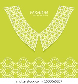 Vector fashion background. Vintage lace collar and decorative lace border with seamless texture. Geometric linear pattern in arabian style, isolated design elements, retro decoration