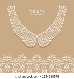 Vector fashion background. Vintage lace collar and decorative lace border with seamless texture. Geometric linear pattern in arabian style, isolated design elements, retro decoration