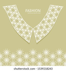 Vector fashion background. Vintage lace collar and decorative lace border with seamless texture. Geometric linear pattern in arabian style, isolated design elements, retro decoration