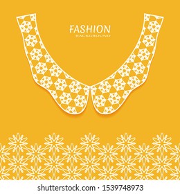 Vector fashion background. Vintage lace collar and decorative lace border with seamless texture. Geometric linear pattern in arabian style, isolated design elements, retro decoration